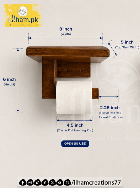Wooden Tissue Roll Hanger with Storage Shelf – Bathroom Accessories | ilham.pk