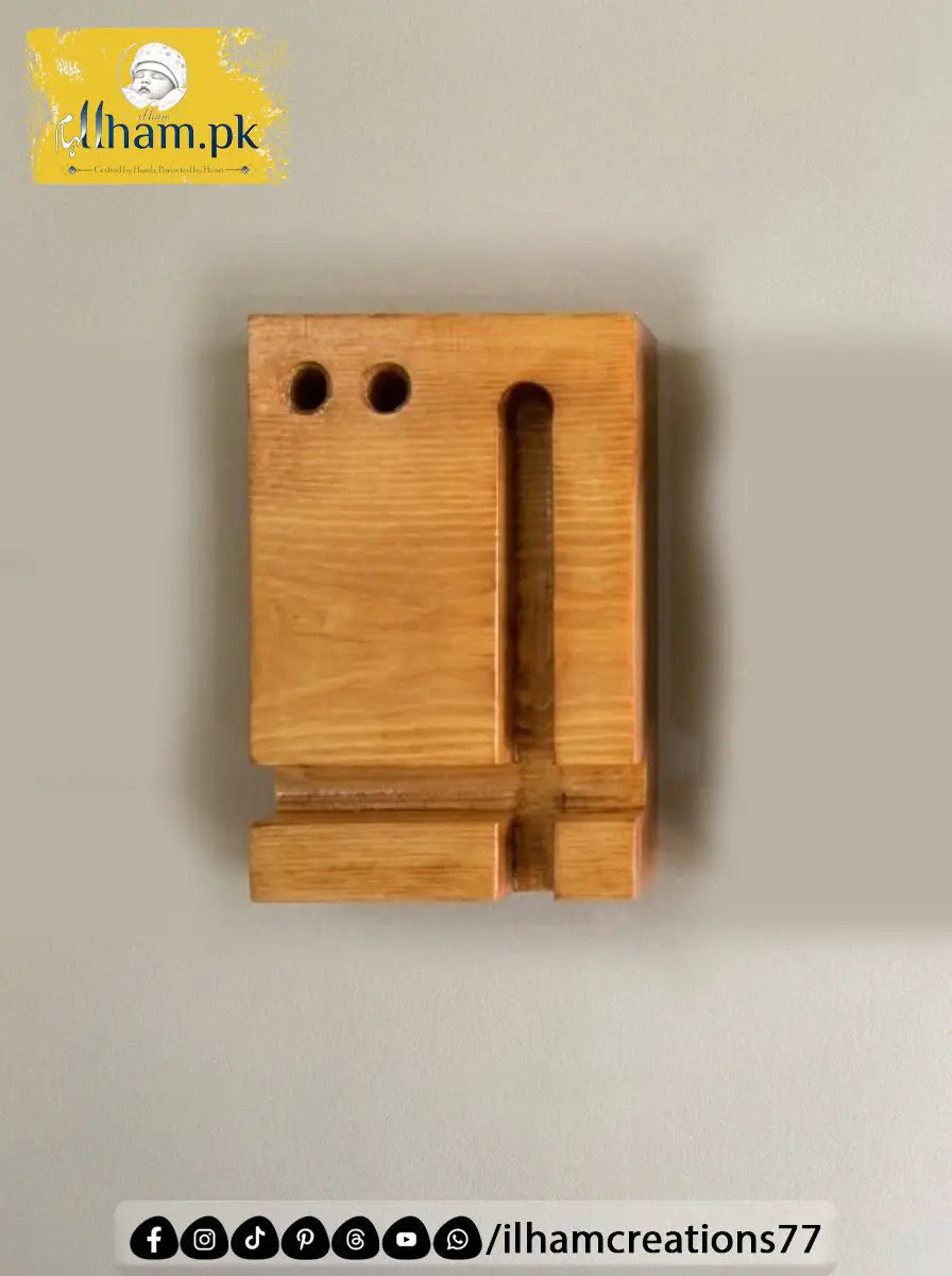 Elegant Wooden Mobile Stand with Pen Stand | ilham.pk