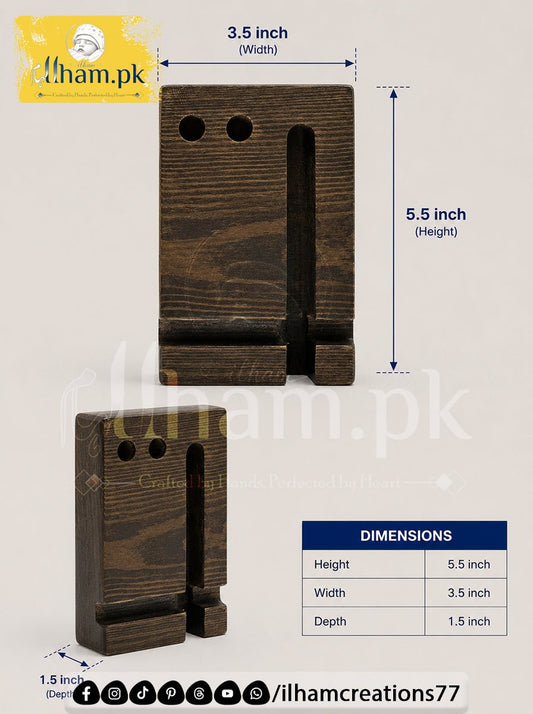 Elegant Wooden Mobile Stand with Pen Stand | ilham.pk - ilham Creations
