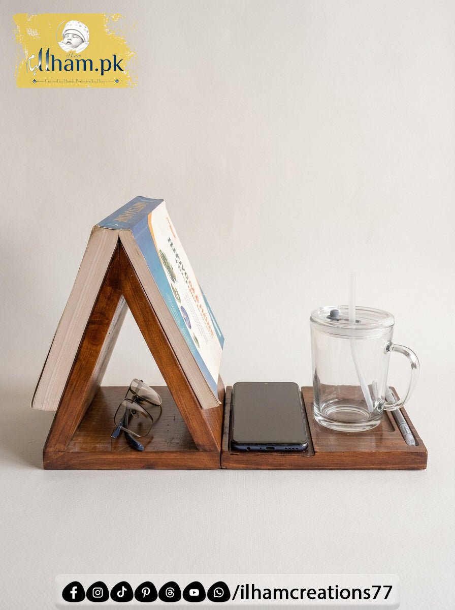 Foldable Wooden Sofa Arm Book Stand & Organizer | Reading Companion - ilham - Crafted by Hands, Perfected by Heart