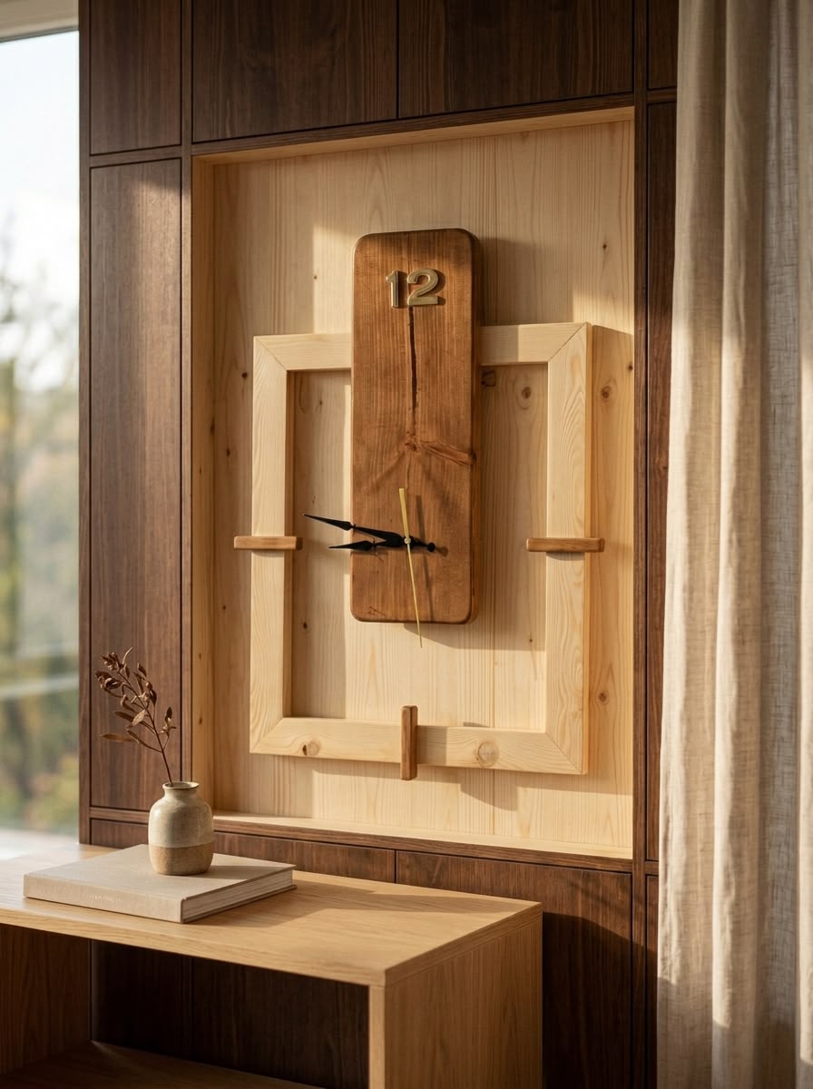 Modern Handmade Wooden Wall Clock – Minimalist Solid Wood Decorative Wall Clock for Living Room, Office & Bedroom | ilham.pk - ilham - Crafted by Hands, Perfected by Heart