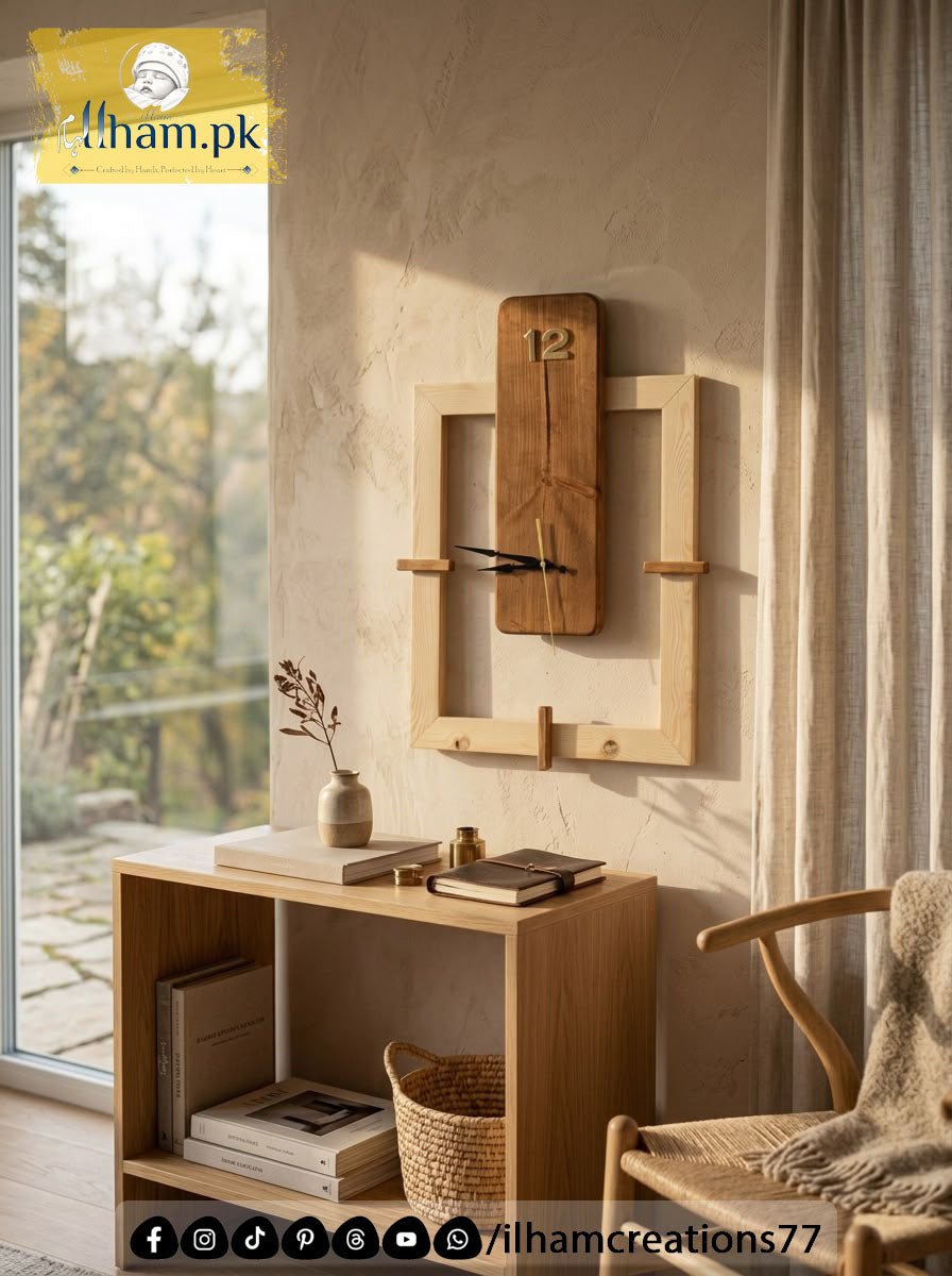 Modern Minimalist Handmade Wooden Wall Clock for Home or Office | ilham.pk - ilham - Crafted by Hands, Perfected by Heart