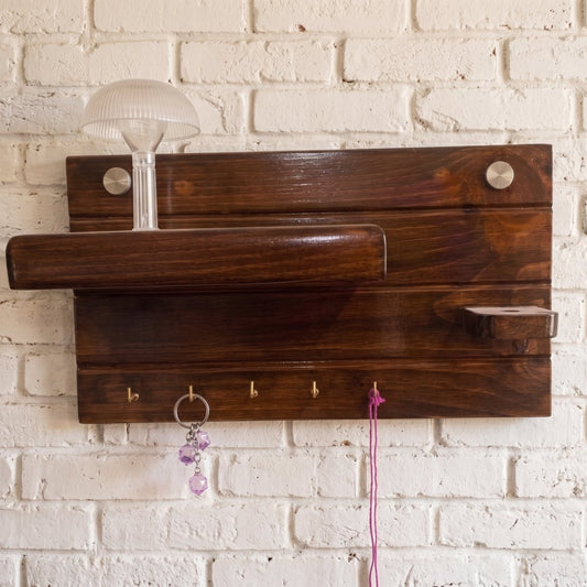 Wooden Key Holder and Wall Organizer with Shelf and Flower Hanger | ilham.pk - ilham - Crafted by Hands, Perfected by Heart