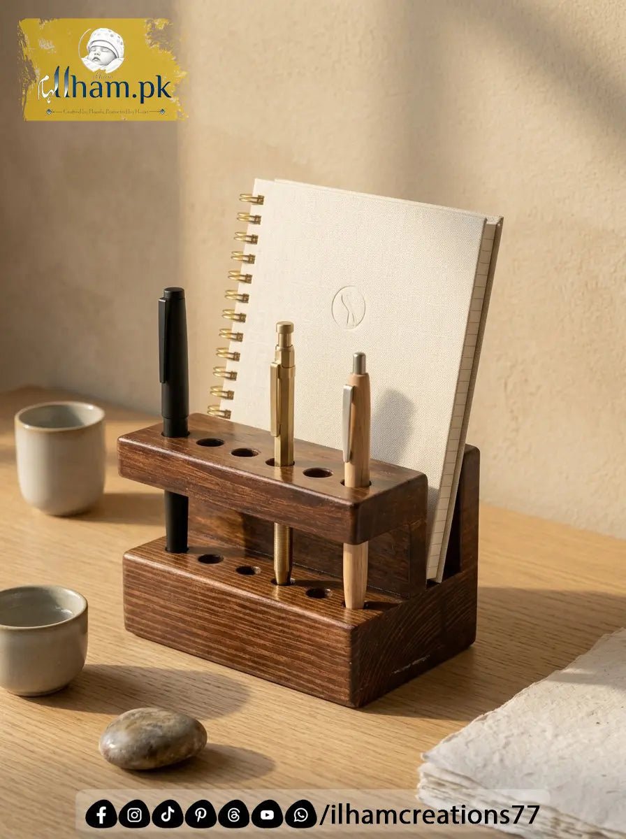 Wooden Pen and Diary Stand for Office Desk - ilham Creations - ilham Creations