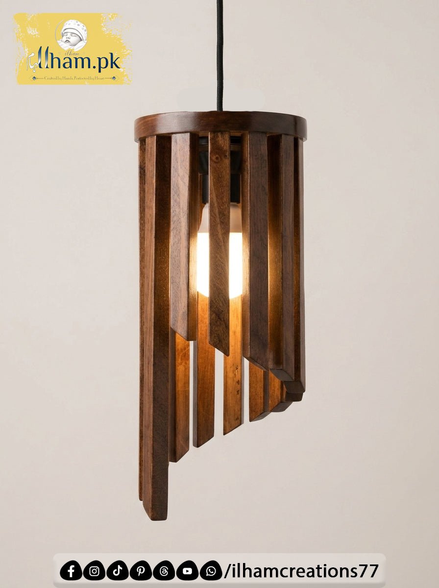 Wooden Spiral Wall Lamp - Rustic Solid Kayle Wood Light | ilham.pk - ilham Creations