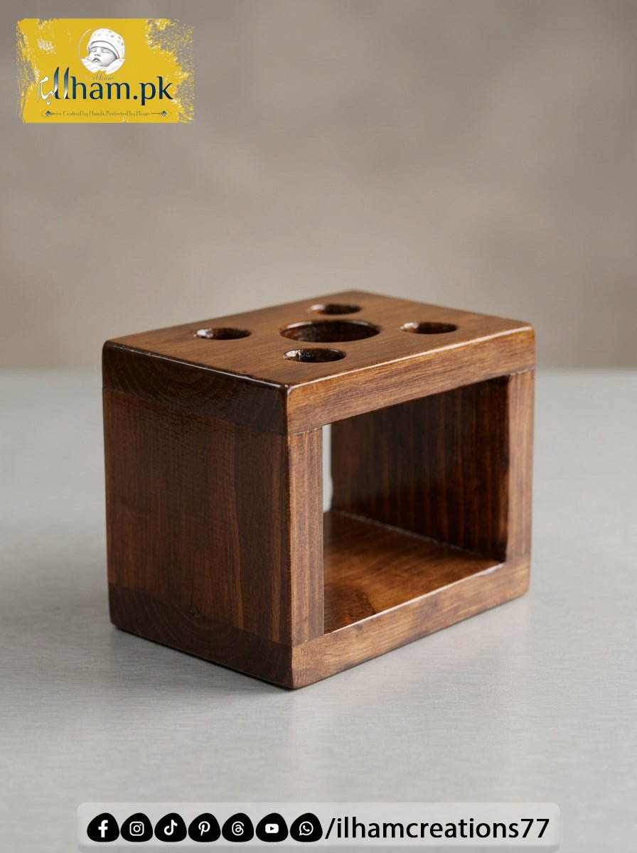 Wooden Toothpaste & Toothbrush Stand – Bathroom Accessories | ilham.pk - ilham Creations