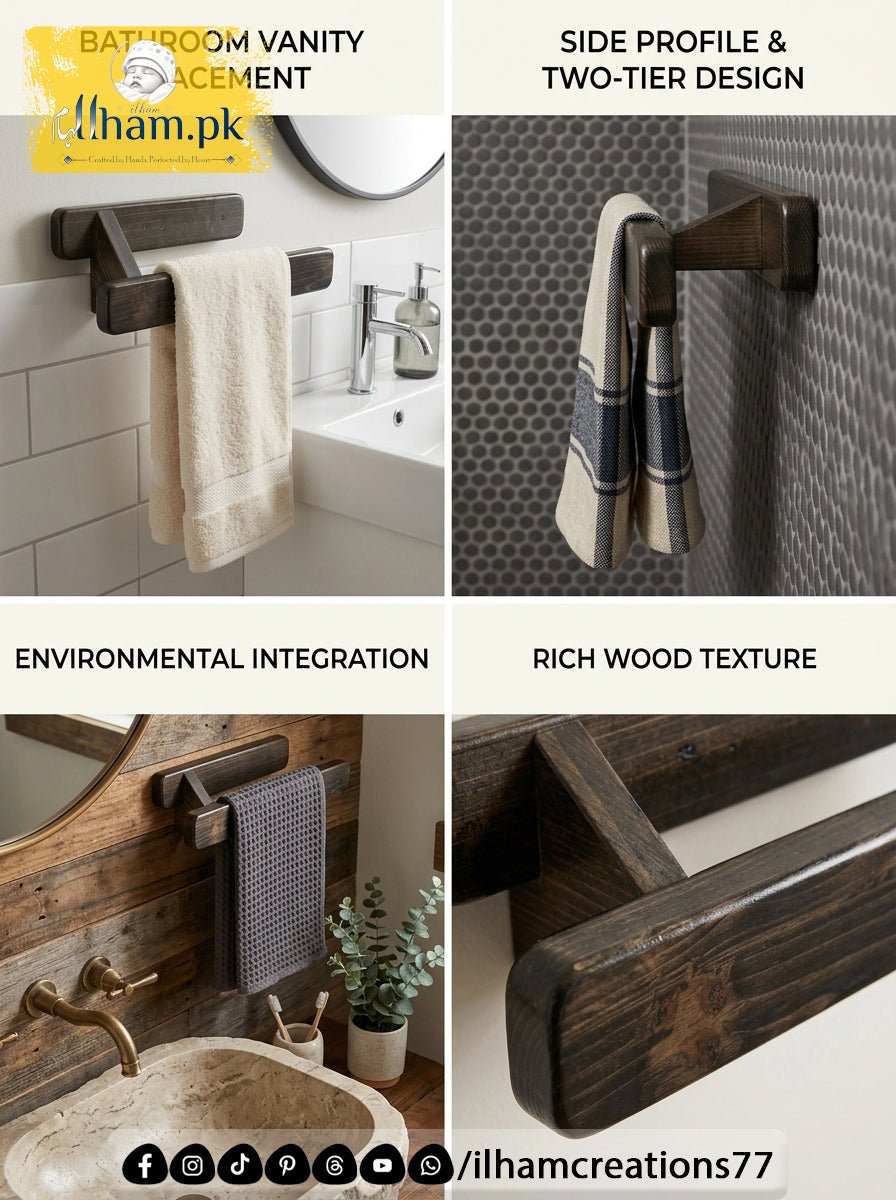 Wooden Towel Hanger for Home or Office Use - ilham.pk - ilham Creations