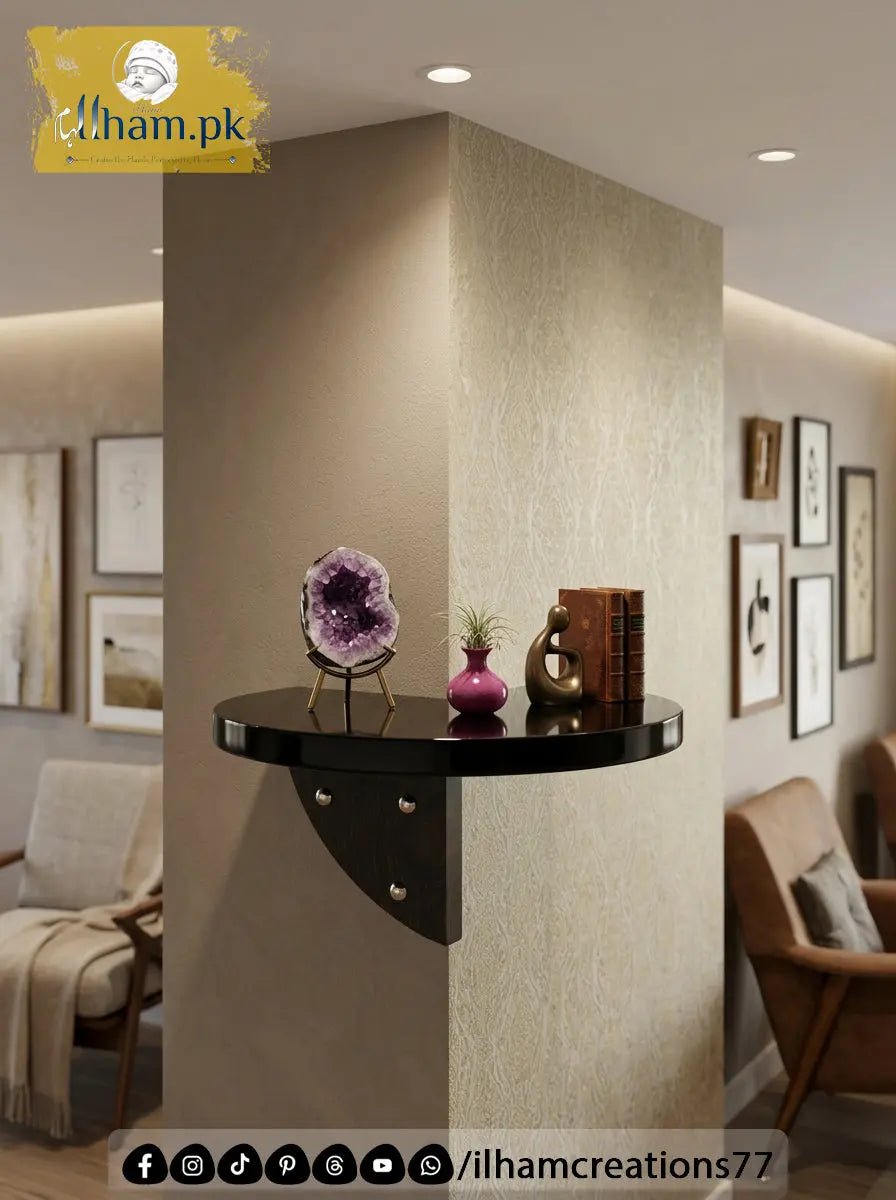 270° Angle Arc Pillar Corner Floating Wooden Shelf - ilham Creations - ilham Creations