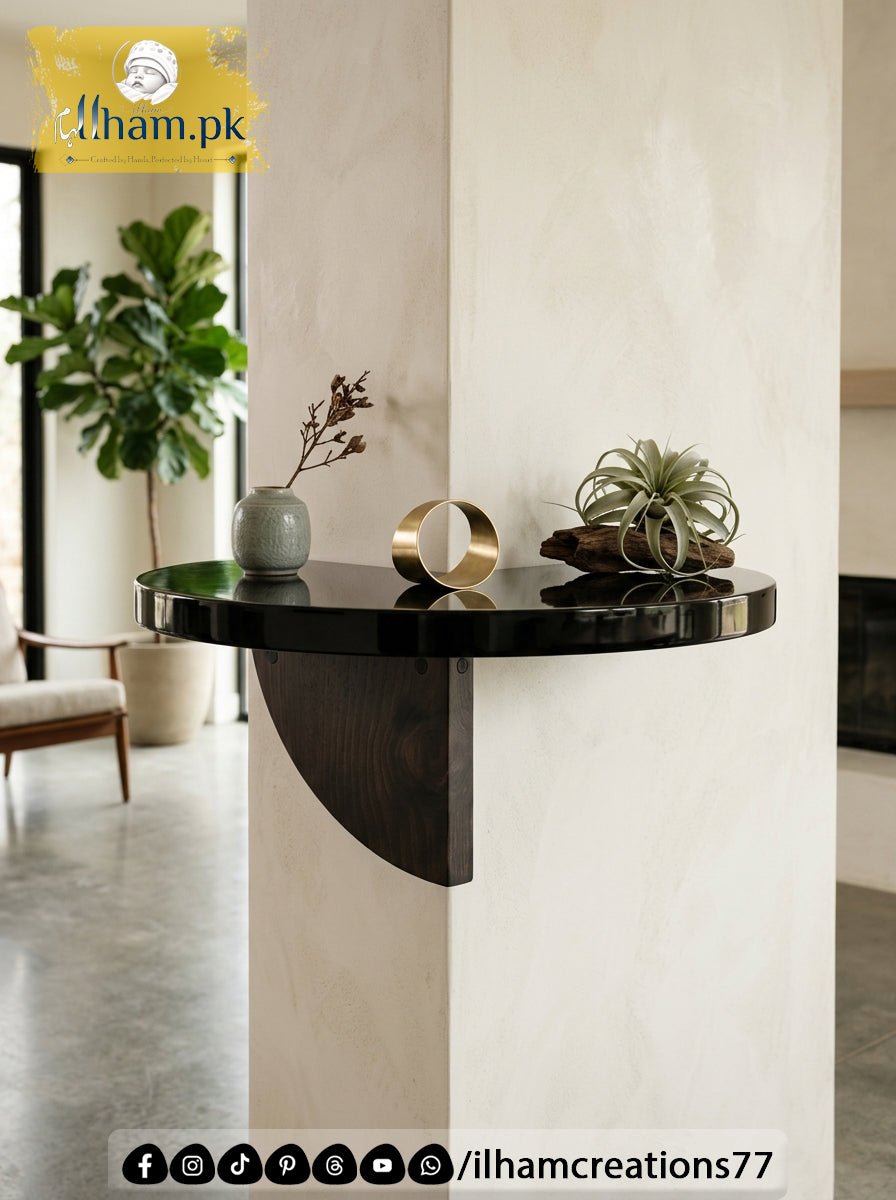 270° Angle Arc Pillar Corner Floating Wooden Shelf - ilham Creations - ilham Creations