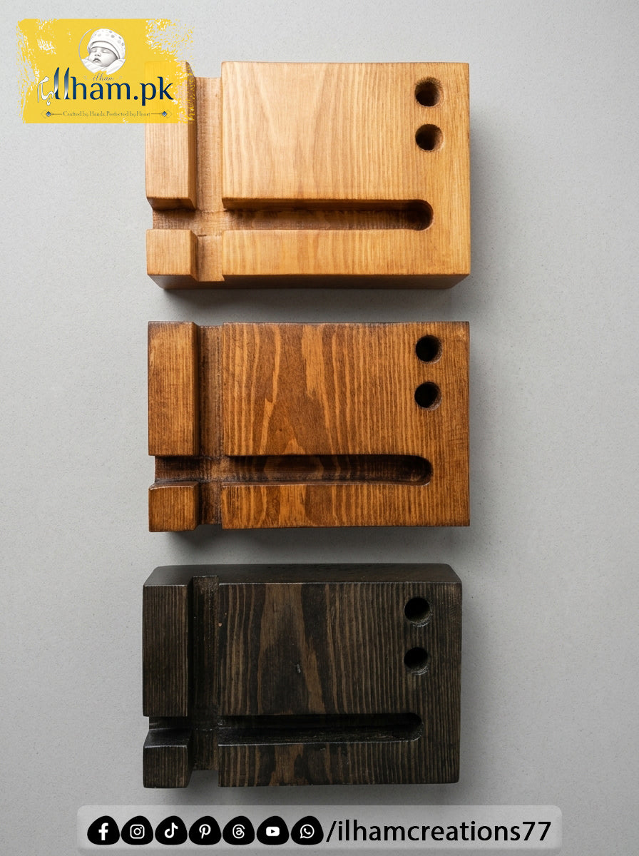 Elegant Wooden Mobile Stand with Pen Stand | ilham.pk