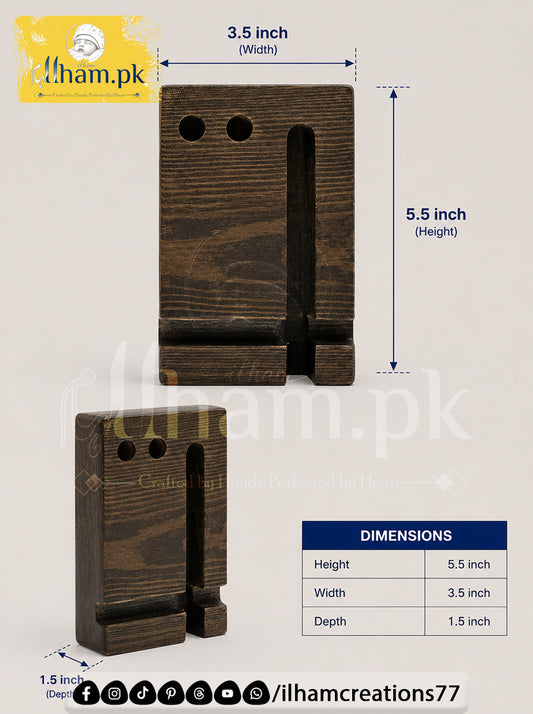 Elegant Wooden Mobile Stand with Pen Stand | ilham.pk