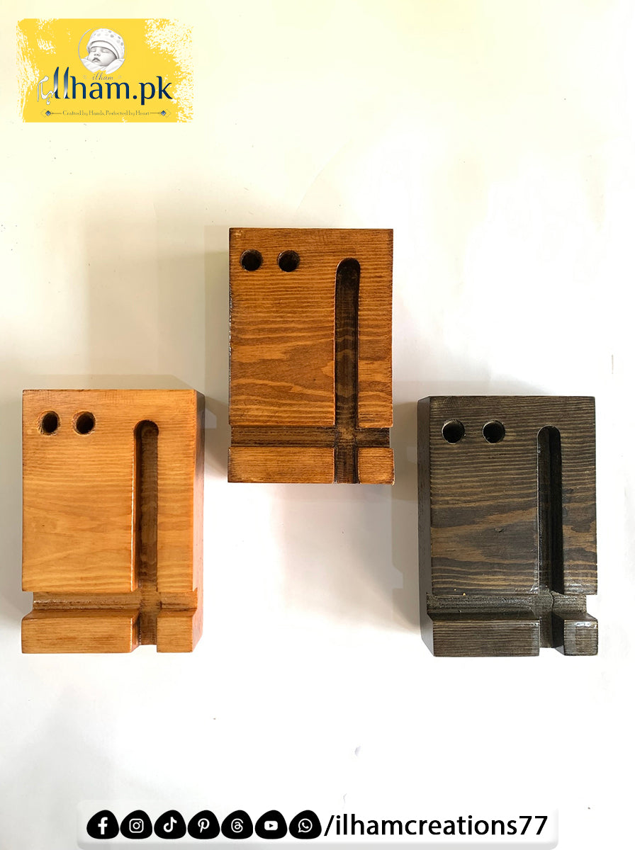 Elegant Wooden Mobile Stand with Pen Stand | ilham.pk
