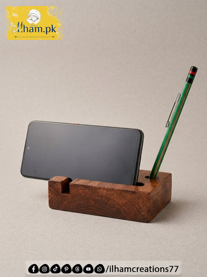 Elegant Wooden Mobile Stand with Pen Stand | ilham.pk