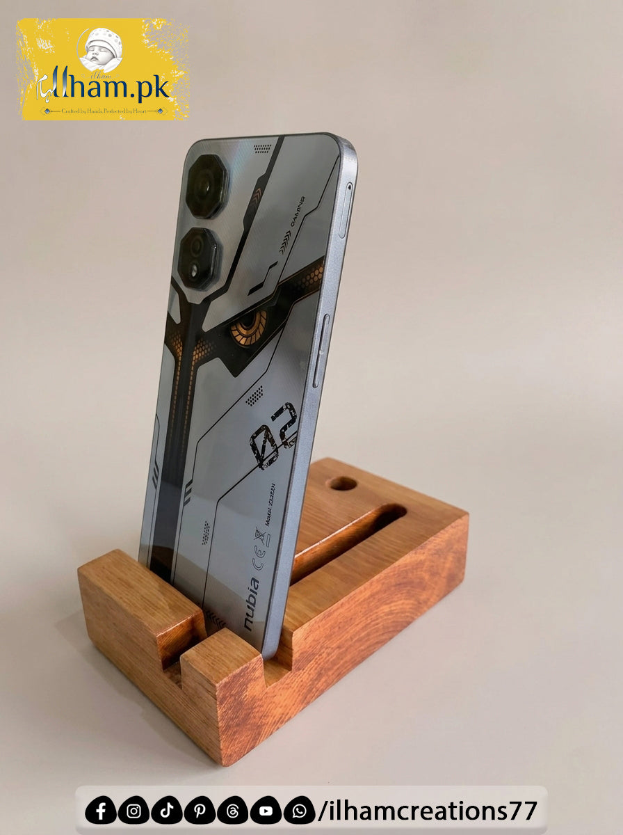 Elegant Wooden Mobile Stand with Pen Stand | ilham.pk