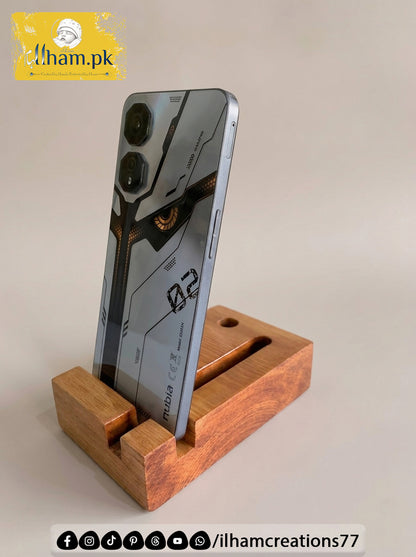 Elegant Wooden Mobile Stand with Pen Stand | ilham.pk