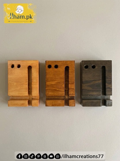 Elegant Wooden Mobile Stand with Pen Stand | ilham.pk
