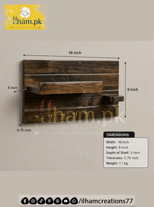 Handcrafted Wooden Key Holder with Storage Shelf & Flower Hanger | ilham.pk