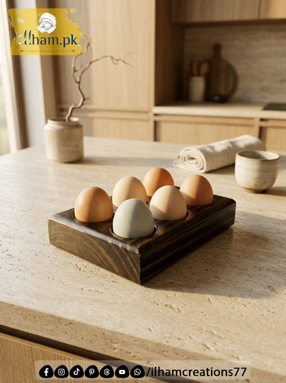 Handmade Wooden 6 Egg Holder – Solid Kayle Wood Kitchen Organizer | ilham.pk