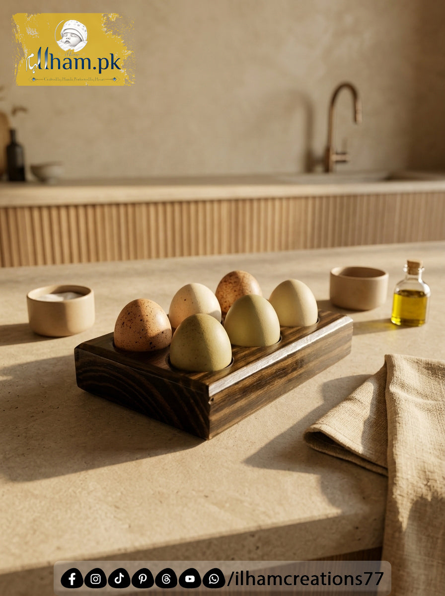 Handmade Wooden 6 Egg Holder – Solid Kayle Wood Kitchen Organizer | ilham.pk