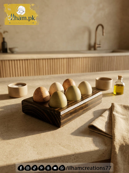 Handmade Wooden 6 Egg Holder – Solid Kayle Wood Kitchen Organizer | ilham.pk