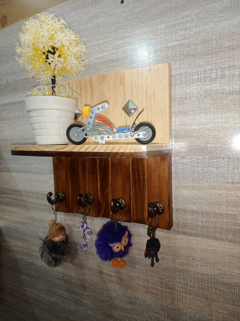 Handmade Wooden Key Holder Shelf | Rustic Wall Organizer Home Decor | ilham.pk