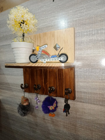 Handmade Wooden Key Holder Shelf | Rustic Wall Organizer Home Decor | ilham.pk