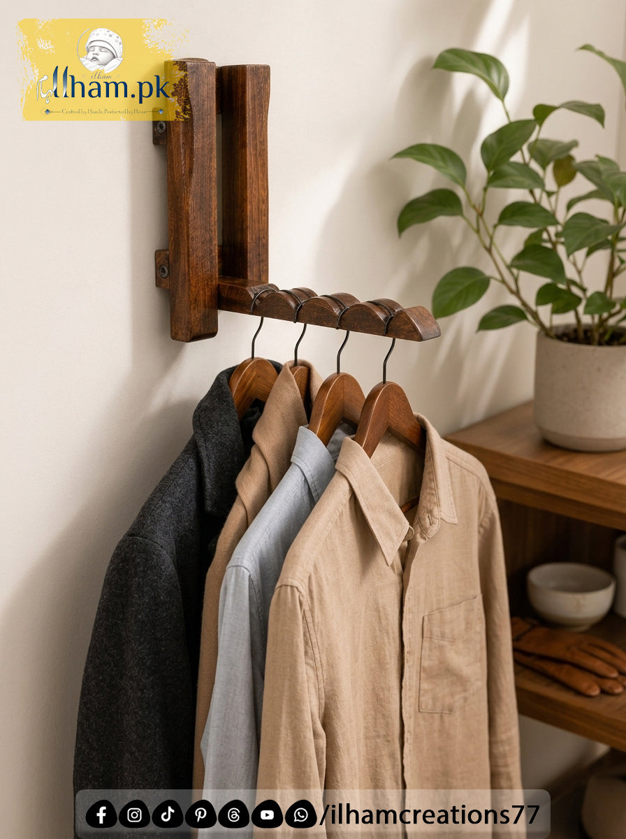 Mini Wooden Wall Mounted Hanger for 4 Clothes Hangers - Ilham Creations