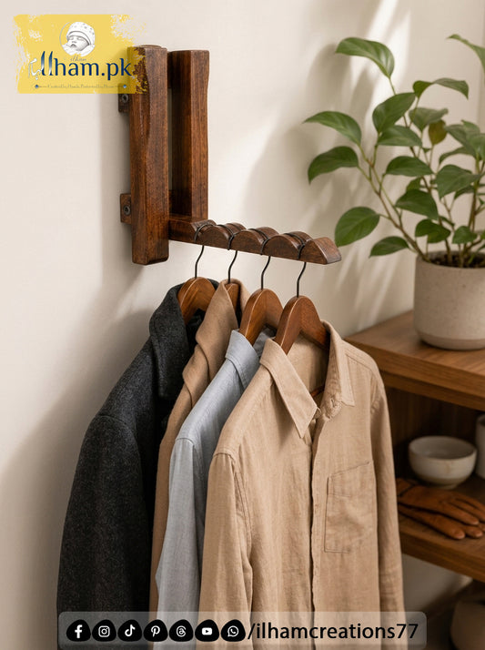 Mini Wooden Wall Mounted Hanger for 4 Clothes Hangers - Ilham Creations