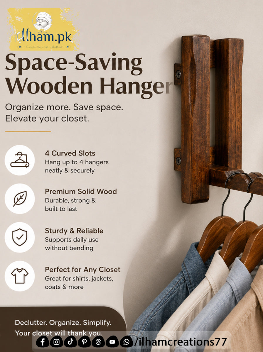 Mini Wooden Wall Mounted Hanger for 4 Clothes Hangers - Ilham Creations