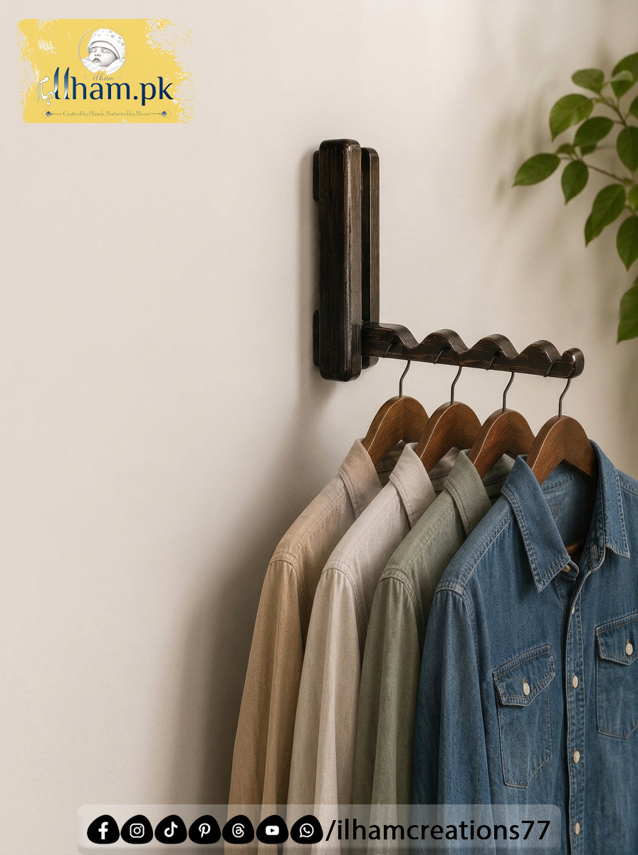 Mini Wooden Wall Mounted Hanger for 4 Clothes Hangers - Ilham Creations