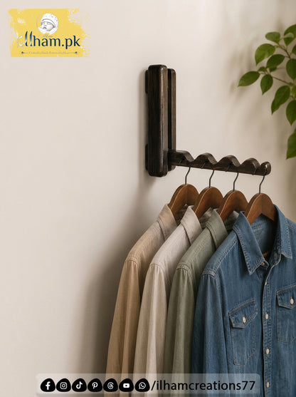 Mini Wooden Wall Mounted Hanger for 4 Clothes Hangers - Ilham Creations
