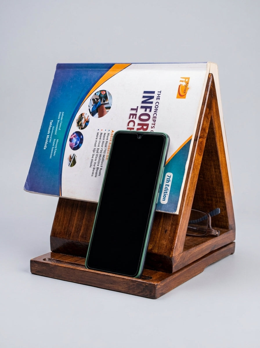 Foldable Wooden Sofa Arm Book Stand & Organizer | Reading Companion