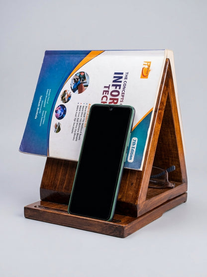 Foldable Wooden Sofa Arm Book Stand & Organizer | Reading Companion