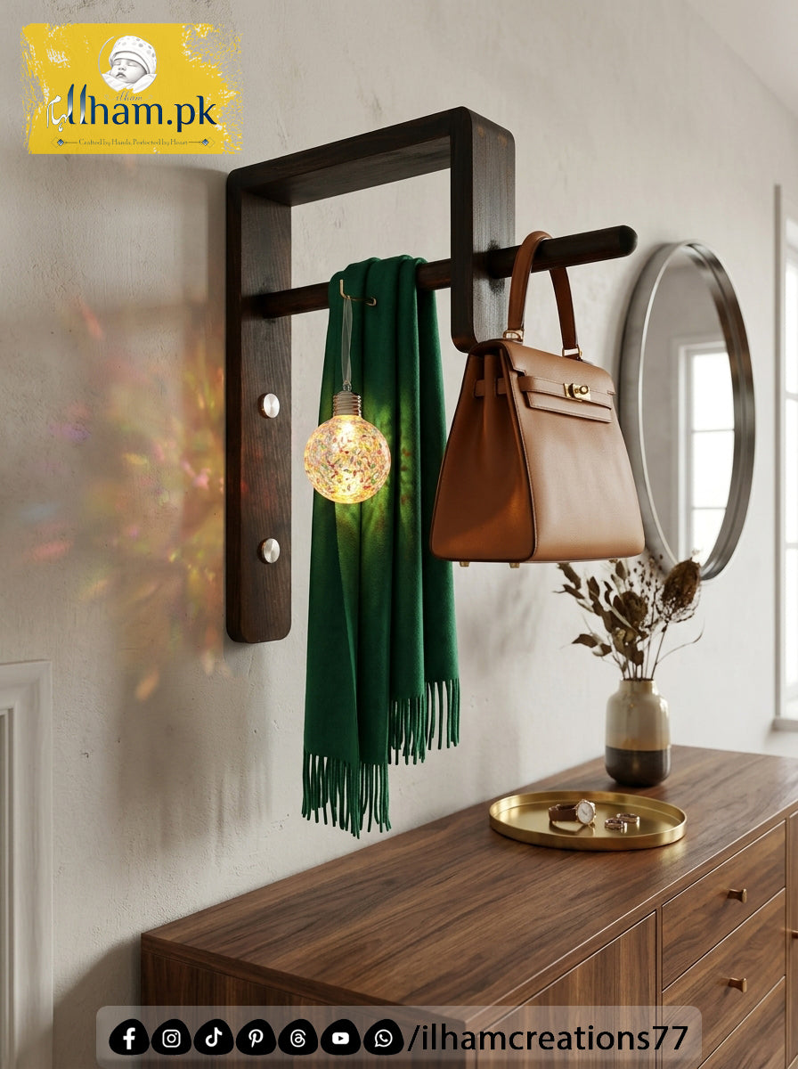 Multipurpose Wooden Wall Mounted Coat Hanger - ilham.pk
