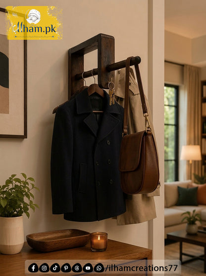 Multipurpose Wooden Wall Mounted Coat Hanger - ilham.pk