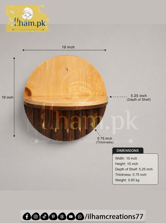 Premium Wooden Luna Wall Key Holder with Shelf for Home Entrance | ilham.pk