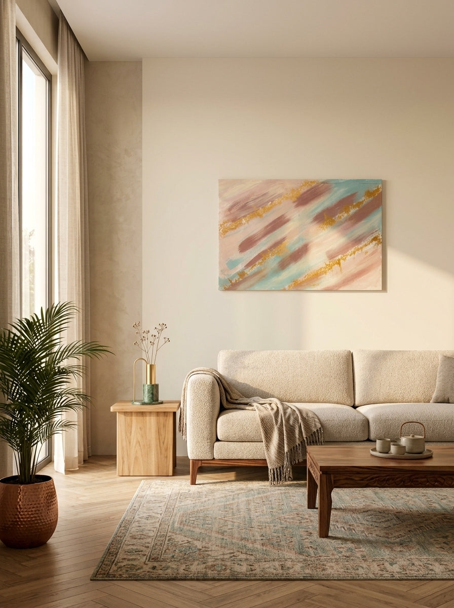 Soft Golden Serenity – Handmade Abstract Canvas Wall Art | ilham Creations