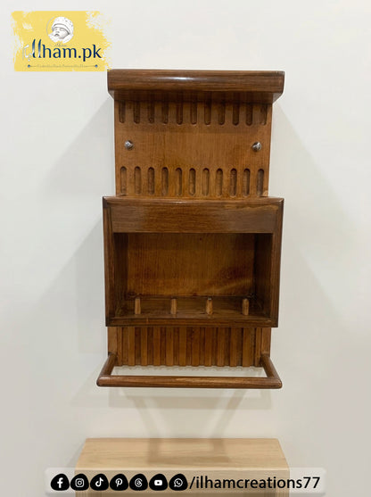 Wooden 4in1 Quran Hakeem Holder with Prayer Mat and Tasbeeh Hanger and Book Shelf | ilham Creations