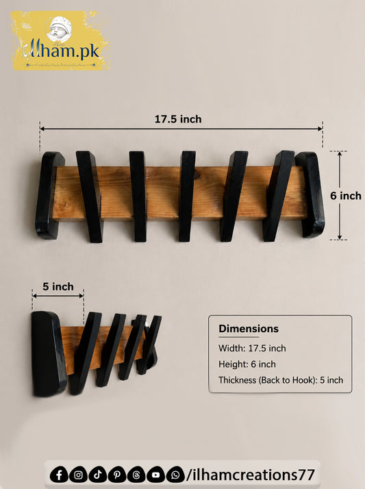 Wooden Multipurpose Wall Mounted 5 Hook Hanger for Coat, Cloths, Cap etc| ilham.pk