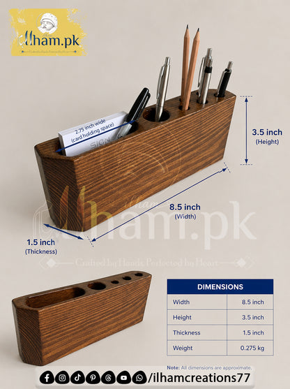 Wooden Pen & Visiting Card Holder for Office Table Organizer | ilham Creations
