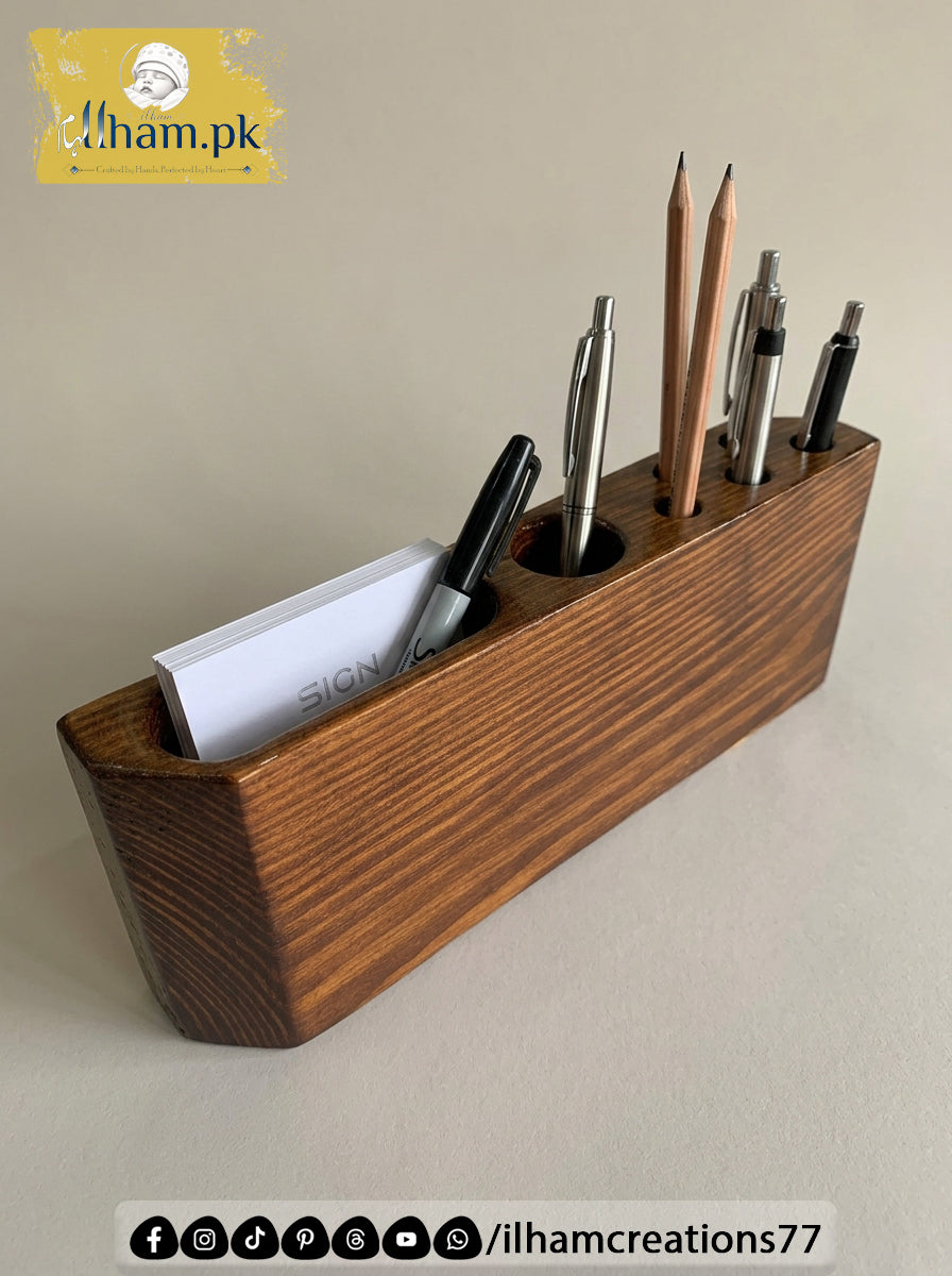 Wooden Pen & Visiting Card Holder for Office Table Organizer | ilham Creations