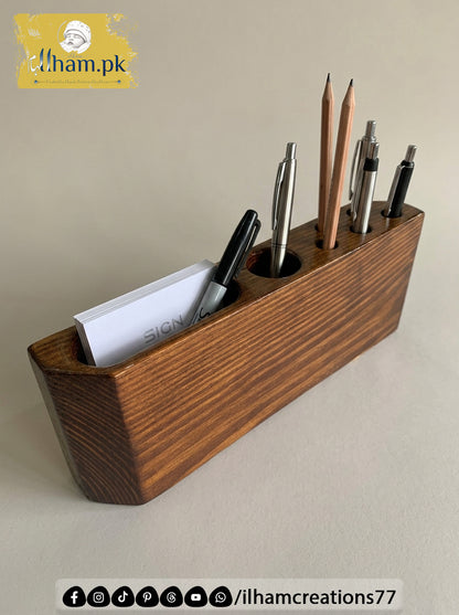 Wooden Pen & Visiting Card Holder for Office Table Organizer | ilham Creations