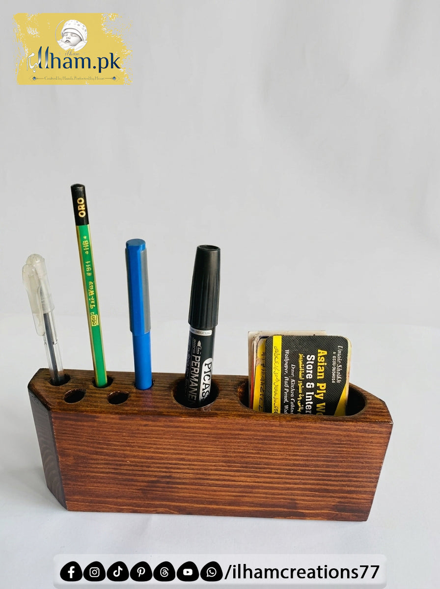 Wooden Pen & Visiting Card Holder for Office Table Organizer | ilham Creations