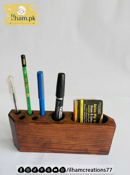 Wooden Pen & Visiting Card Holder for Office Table Organizer | ilham Creations