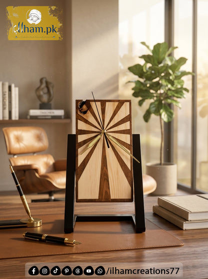 Wooden Spiral Polished Table Clock with Stand - ilham Creations