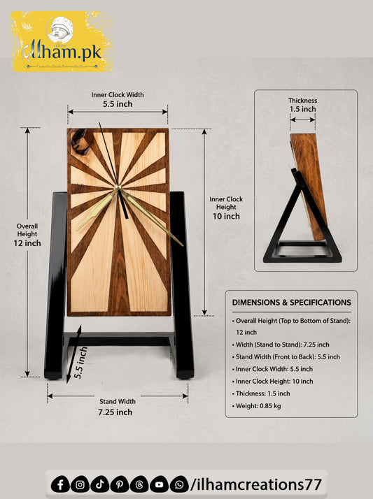 Wooden Spiral Polished Table Clock with Stand - ilham Creations