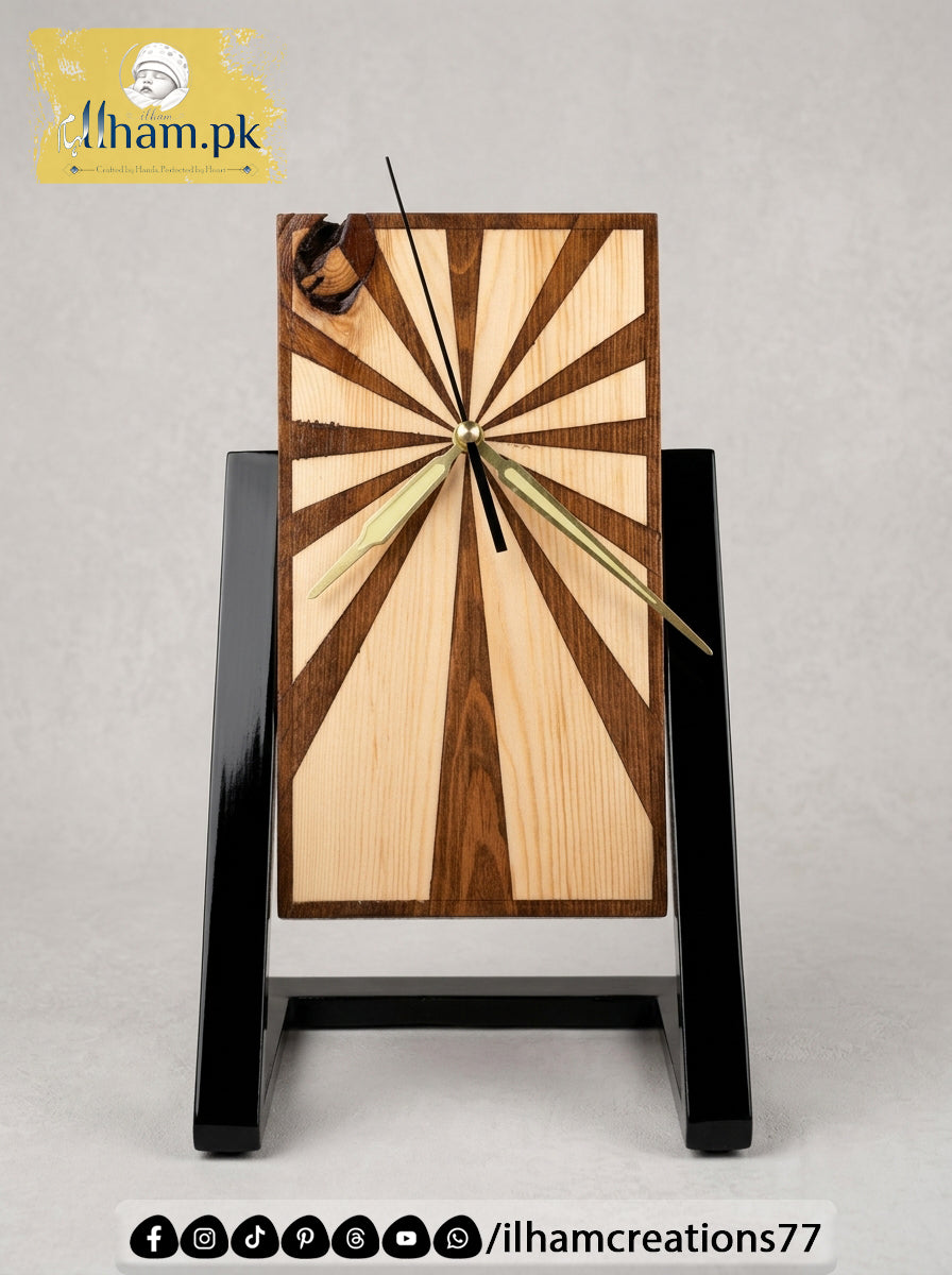 Wooden Spiral Polished Table Clock with Stand - ilham Creations