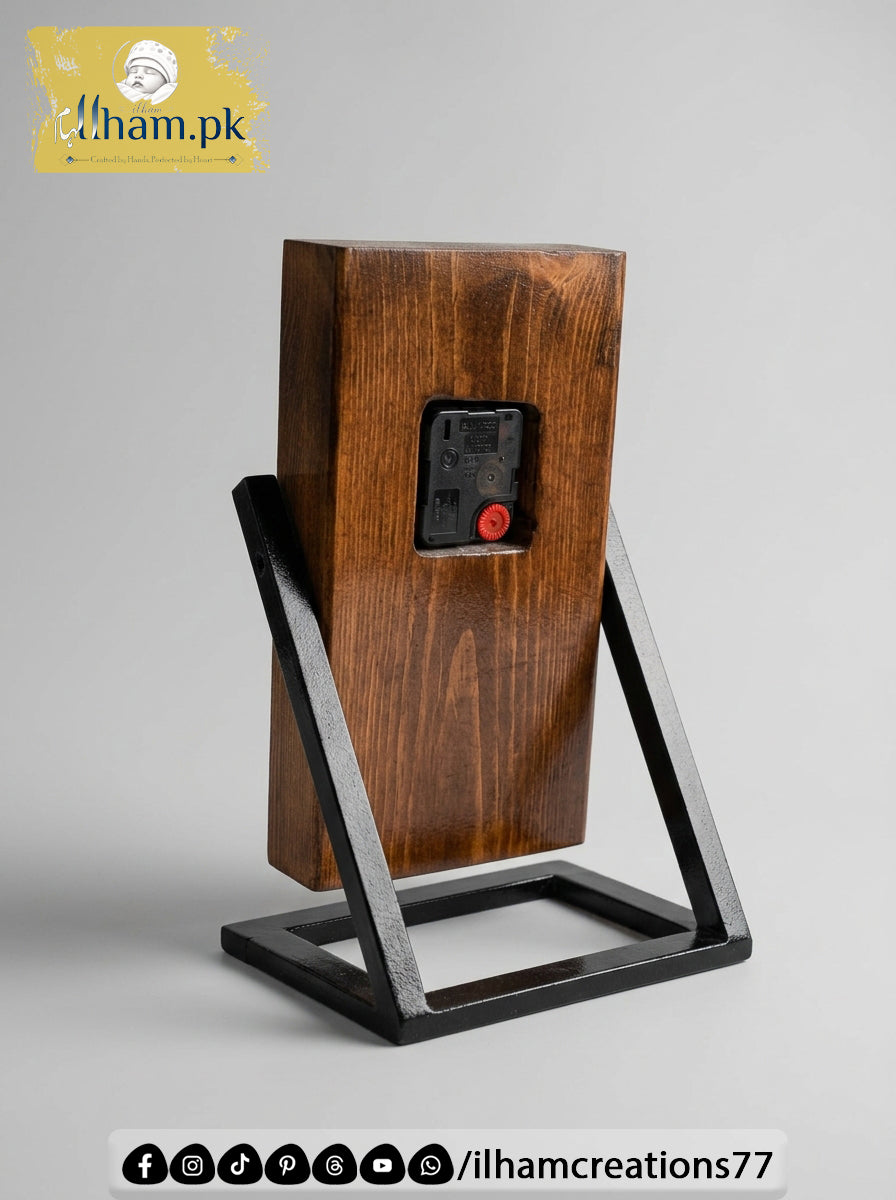 Wooden Spiral Polished Table Clock with Stand - ilham Creations