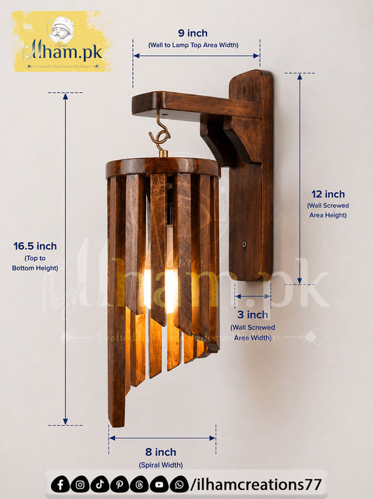 Wooden Spiral Wall Lamp - Rustic Solid Kayle Wood Light | ilham.pk