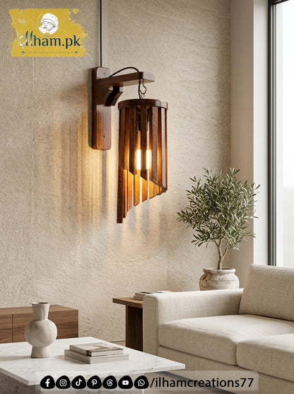 Wooden Spiral Wall Lamp - Rustic Solid Kayle Wood Light | ilham.pk